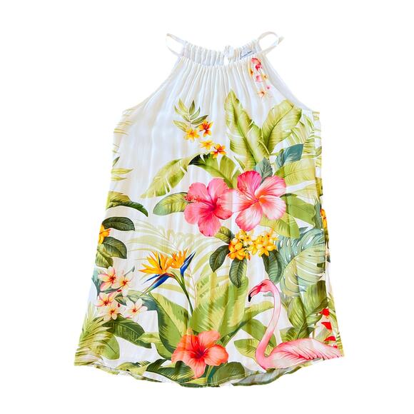 Tommy Bahama Adjustable Halter Tie Dress White Flamingo Tropical Hawaiian L - Picture 9 of 10